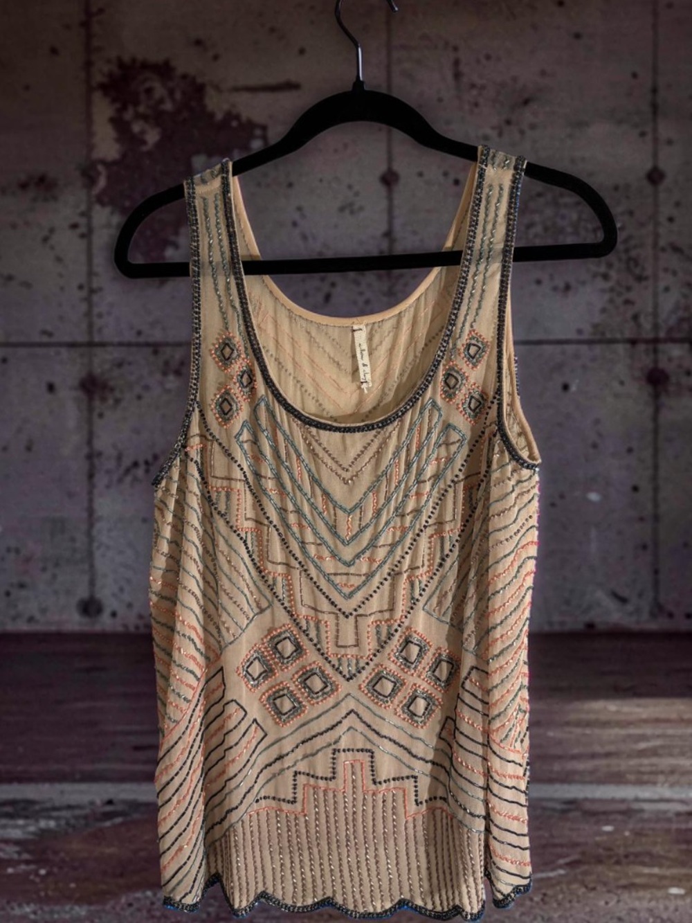 Willow & Clay Embellished Beige Tank with Multicolor Beads
